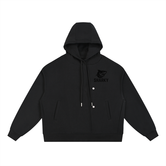 Boxy Button Placket Hoodie