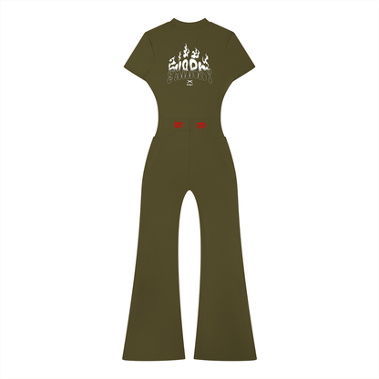 Women’s Tight Flared Leg Quarter-Zip Jumpsuit