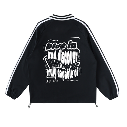 Contrast Striped Lapel Collar Sweatshirt