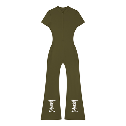 Women’s Tight Flared Leg Quarter-Zip Jumpsuit