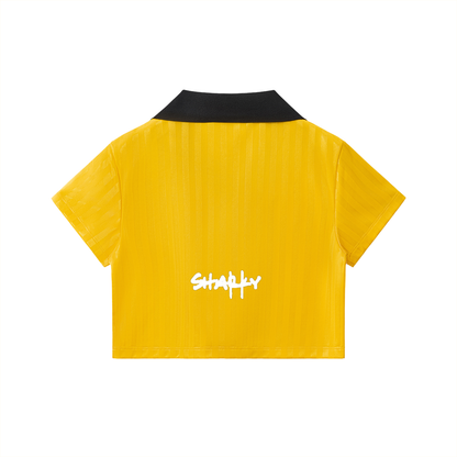 Contrast Collar Striped Cropped Jersey