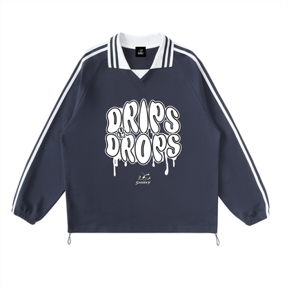 Contrast Striped Lapel Collar Sweatshirt