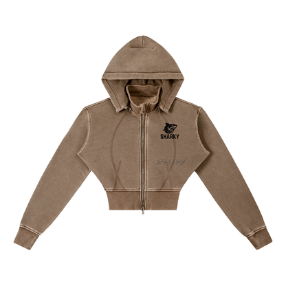 Vintage Washed Cropped Fleece Hoodie
