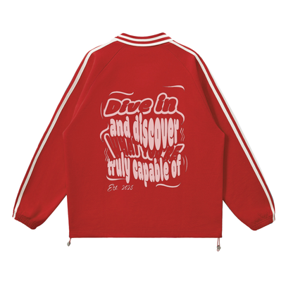 Contrast Striped Lapel Collar Sweatshirt