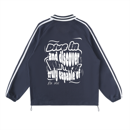 Contrast Striped Lapel Collar Sweatshirt