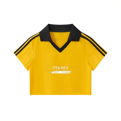 Contrast Collar Striped Cropped Jersey