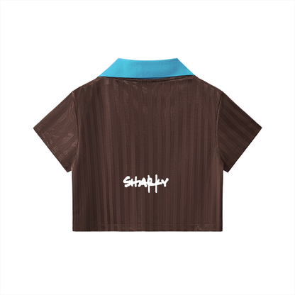 Contrast Collar Striped Cropped Jersey