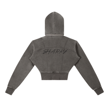 Vintage Washed Cropped Fleece Hoodie