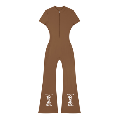 Women’s Tight Flared Leg Quarter-Zip Jumpsuit