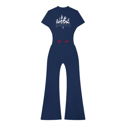 Women’s Tight Flared Leg Quarter-Zip Jumpsuit