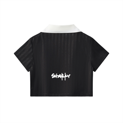 Contrast Collar Striped Cropped Jersey